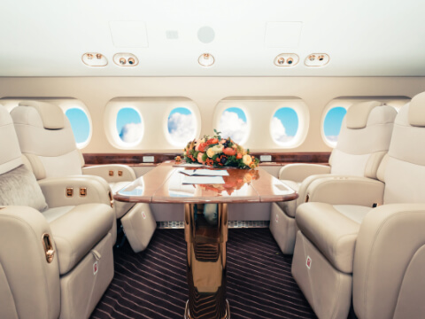 Private jet table and luxury chairs showing comfort and dining options